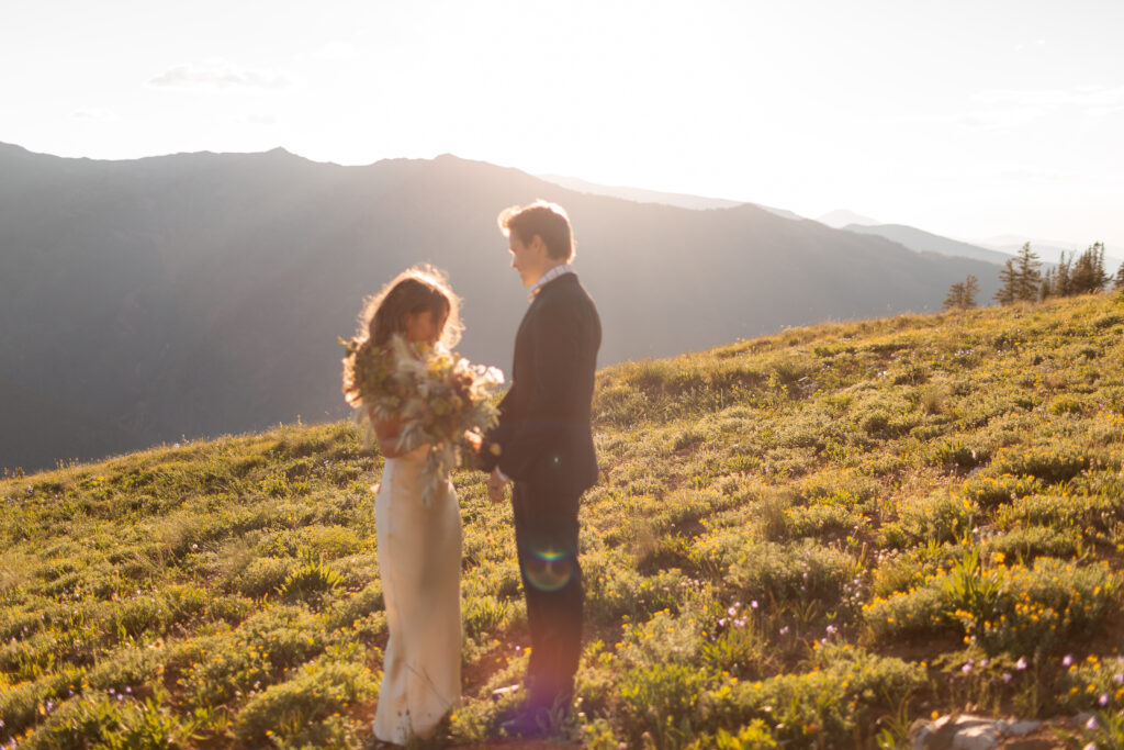 bride and groom at their aspen elopement