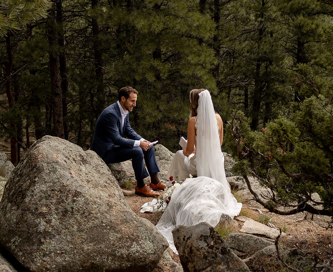 bride and groom reading vows in boulder colorado wedding