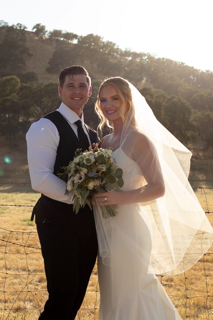 First look between bride and groom at small backyard wedding in California