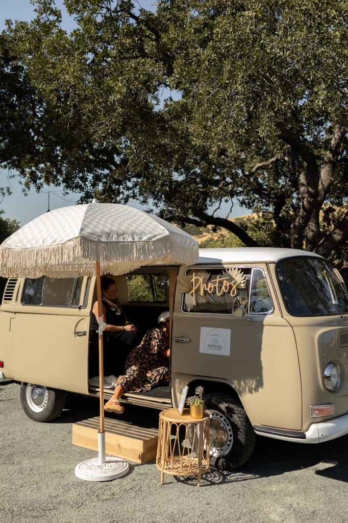 california photo bus at backyard wedding