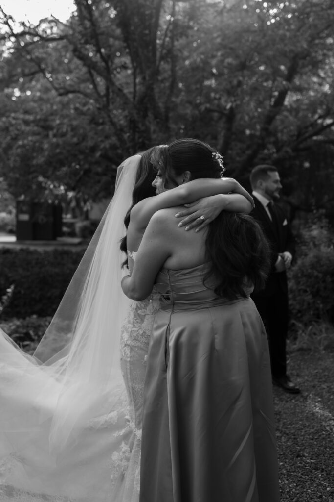 bride and mom hug after hood river wedding ceremony