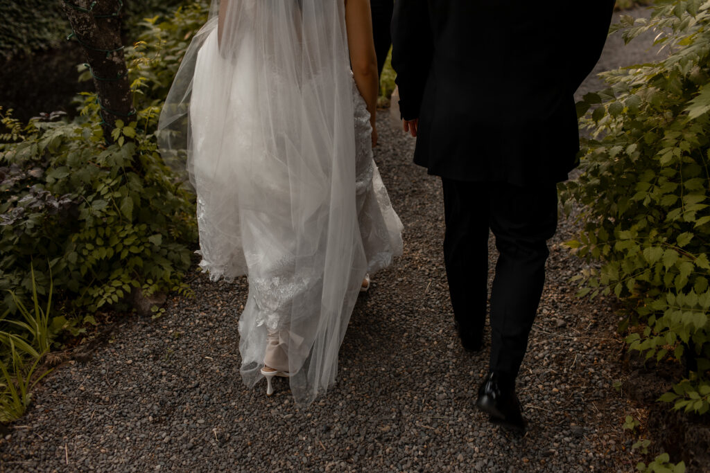 bride and groom walking together