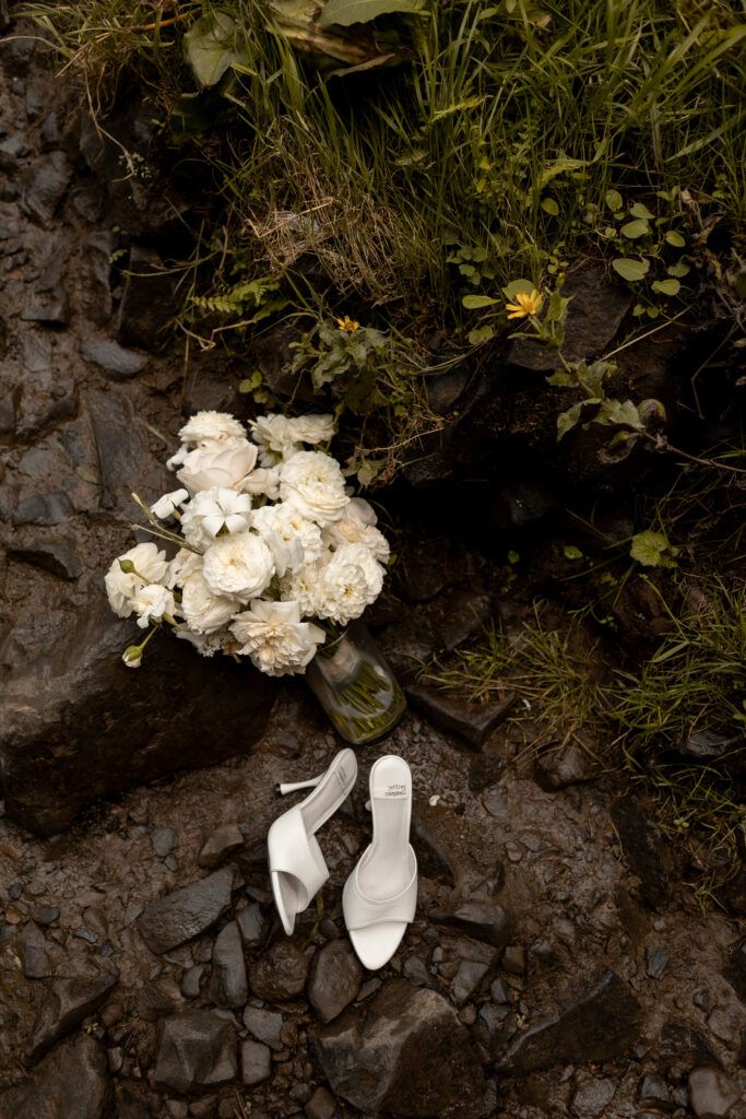 bridal details at waterfall in nature in oregon