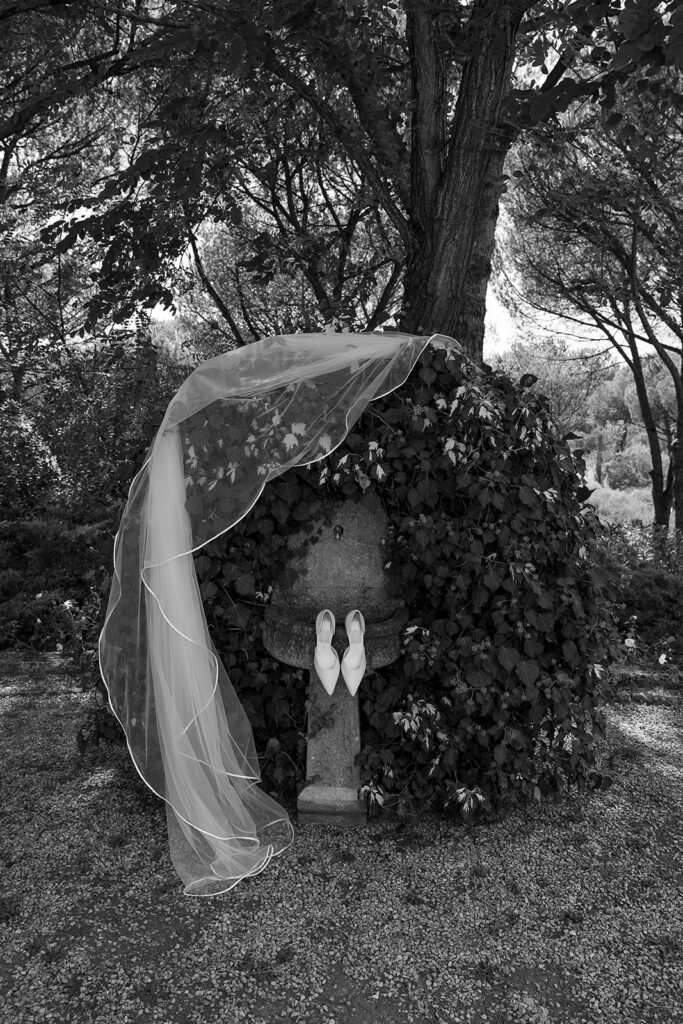 shoes and veil over ivy to showcase details