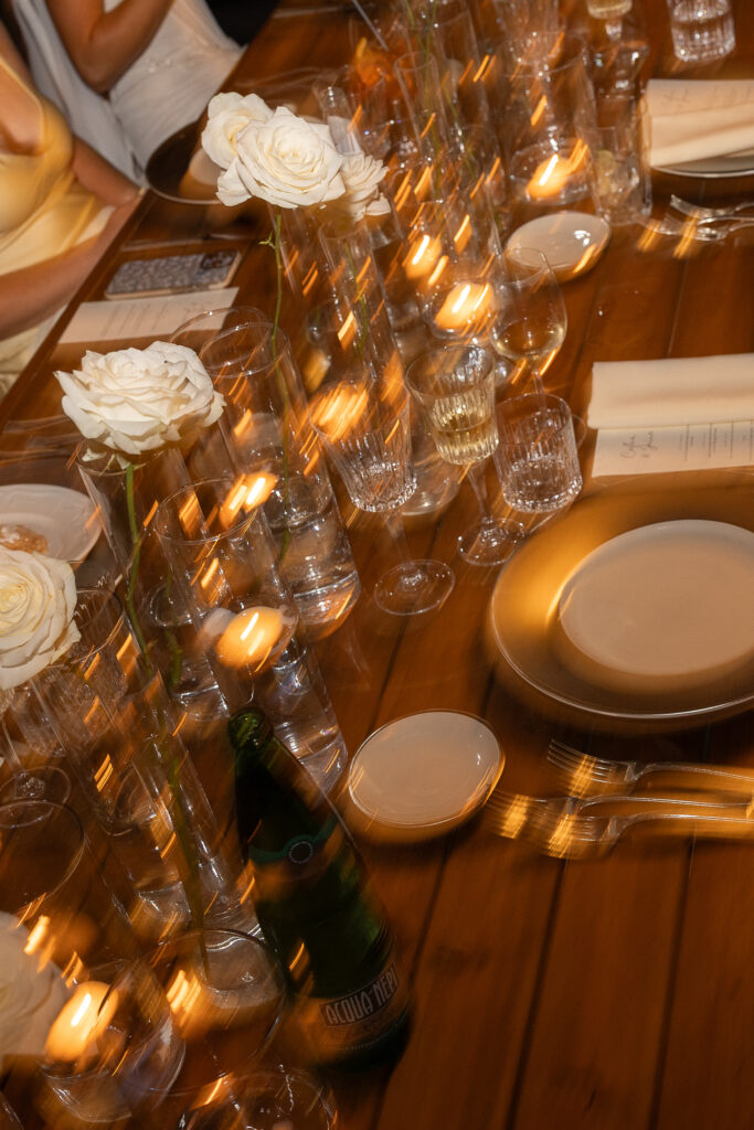blur detail photo of dining table at wedding reception