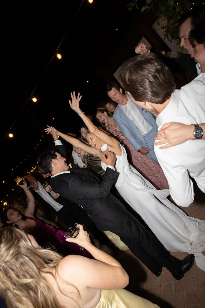 bride and groom dancing at their le 7 fonti wedding reception